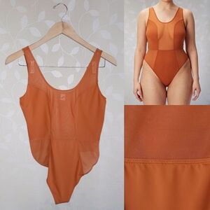 Parade Mesh Bodysuit in Kombucha Orange | Re:Play Ultra Soft Retro Sheer M